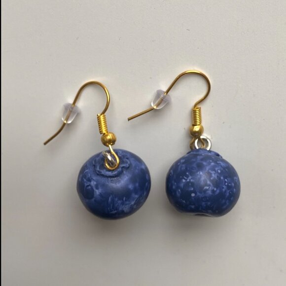 2nd Tuesday Jewelry - Handmade Blueberry Earrings GOLD STAINLESS STEEL Whimsical Fairy Novelty Fruit